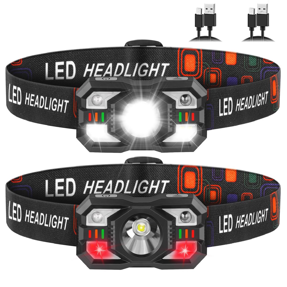 PROBEROS® USB Headlight Outdoor LED Headlamp Dual Light Source with 5 Light Modes, Adjustable Stretchy Nylon Webbing Headband, 1200mAh Rechargeable Waterproof Head Torch for Hiking, Camping, Fishing-picture-23