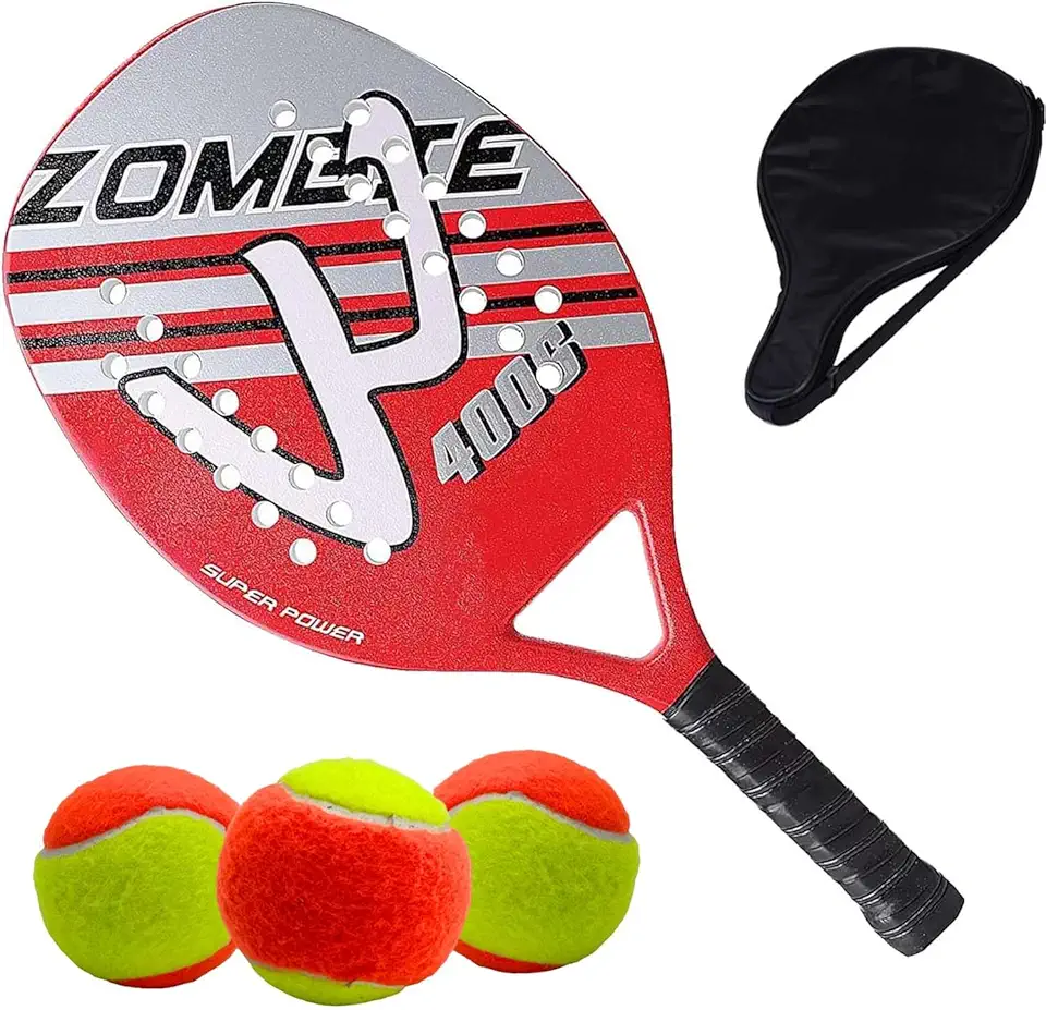 Kit Raquete Para Beach Tennis Profissional em Fibra Carbono Com Capa Protetora e 3 Bolinhas de Beach Tennis Para Iniciantes e Profissionais