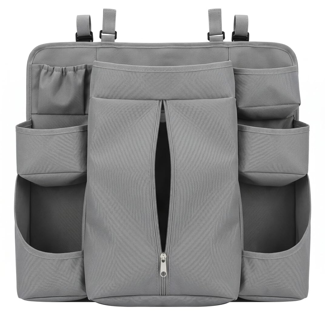 Ngbbby Hanging Diaper Caddy Organizer, Diaper Holder with Multi-Pocket Sturdy Divided Storage for Changing Table & Crib Dark Gray