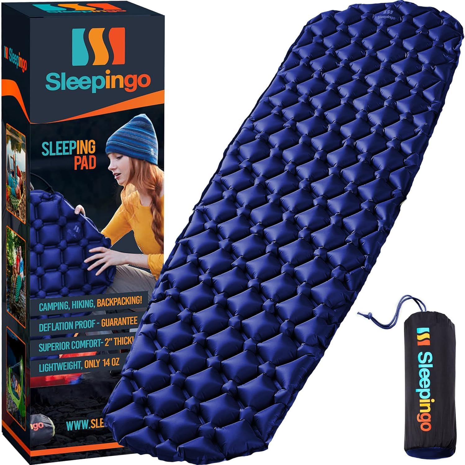 Sleepingo Ultralight Sleeping Mat - Inflatable & Compact Camping Air Mattress for Backpacking, Hiking- New