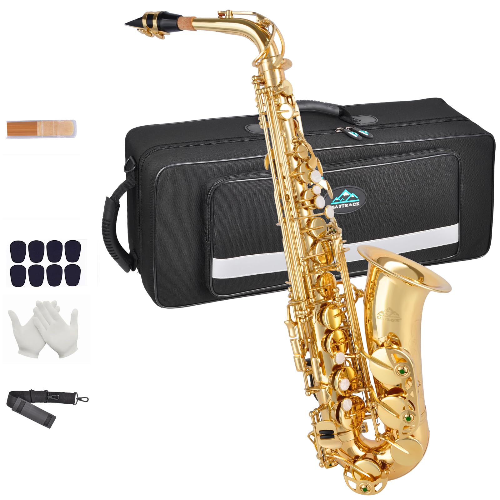 EASTROCK Débutants Saxophones Alto, Saxophone Alto E Plat en Laiton Laqué Doré, Mi Bémol Saxophones Etudiants, Étui Rigide Inclus (Or)