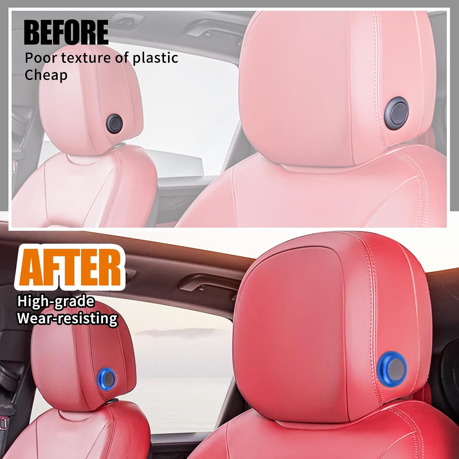 Sports Blue Aluminum Front Seat Headrest Button Covers Compatible with Porsche Cayenne Macan Headrest Adjust Button Trim Ring Cover Interior Accessories 2pcs