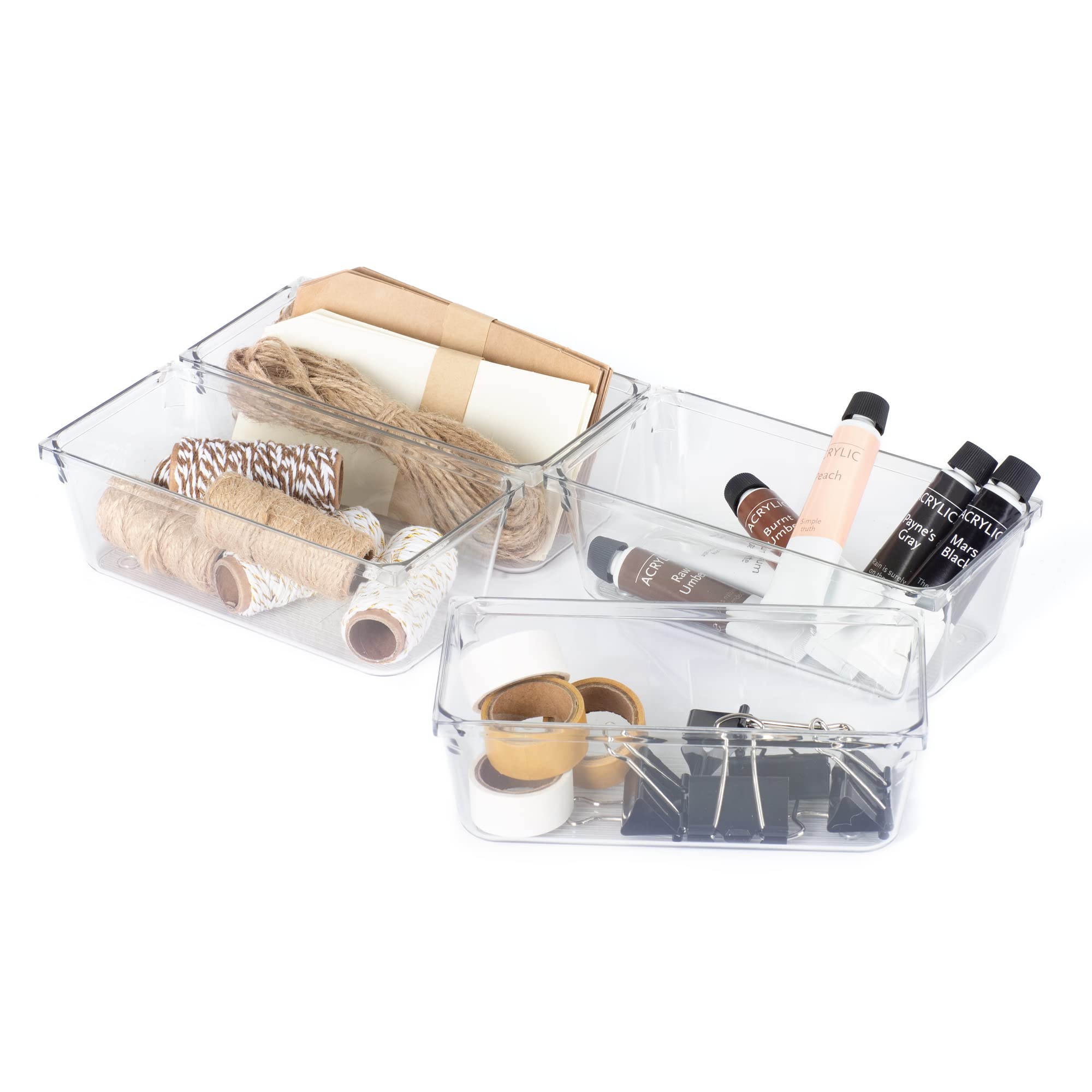 Livivo Clear 4 Drawer Organiser Trays For Home Office Storage In Medium
