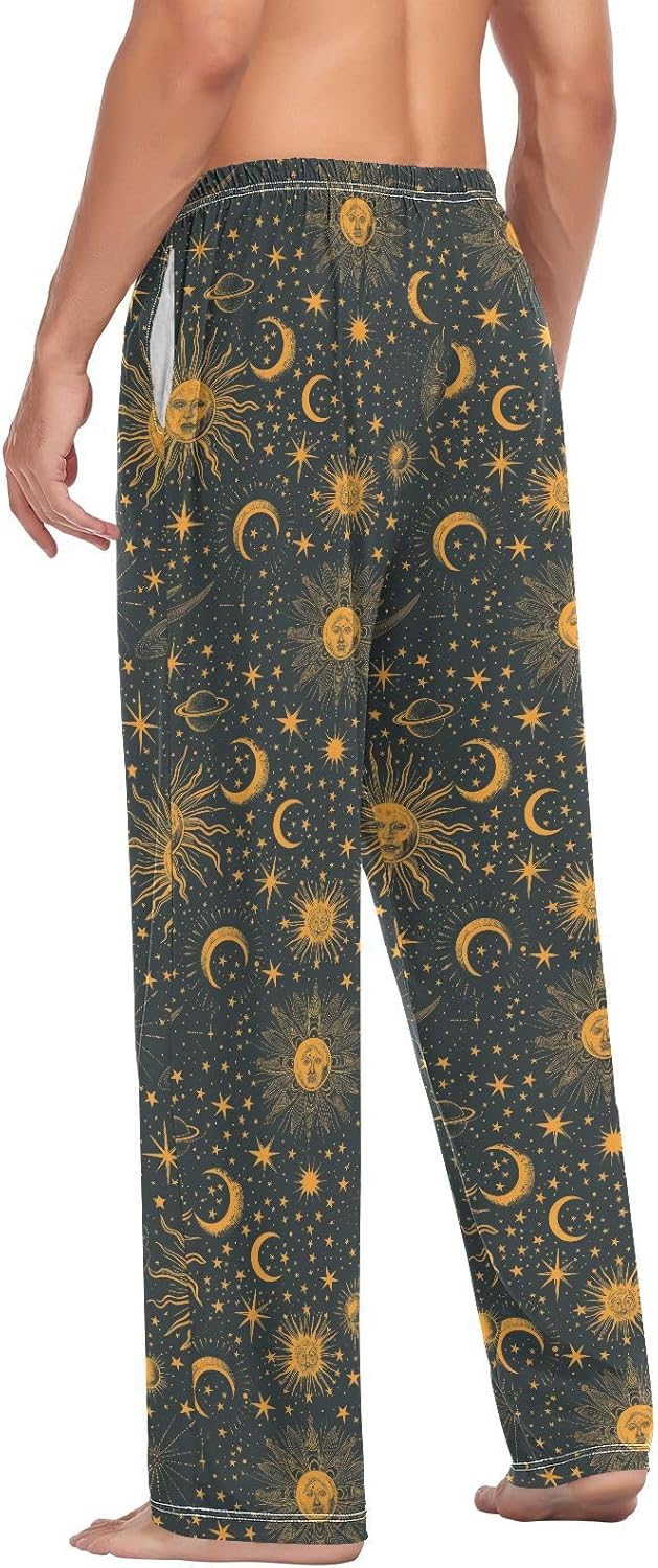 ALAZA Sun Moon Stars Planet Men's Sleepwear Mens Pajama Pants Bottoms with Pockets, S