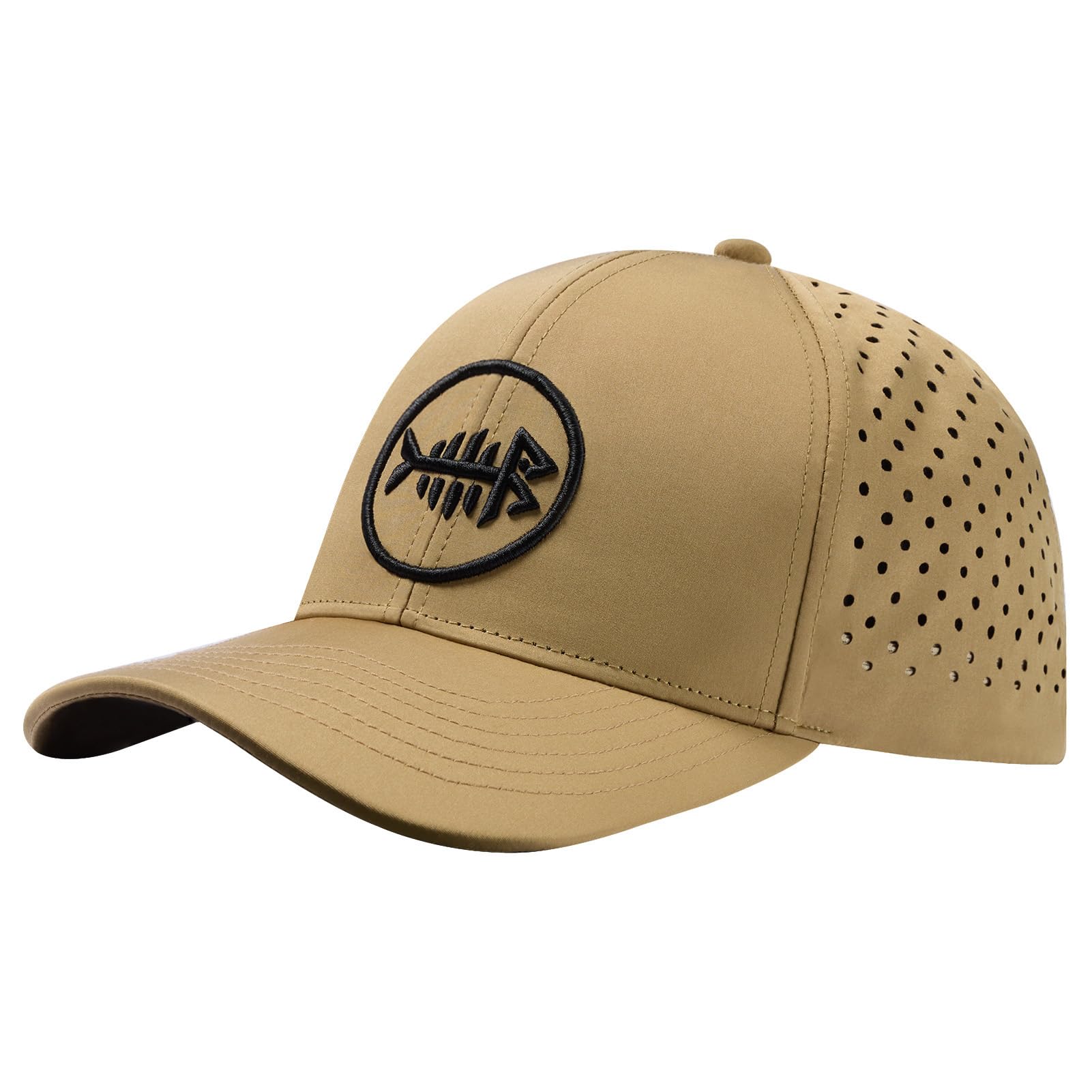 Bassdash UPF 50+ Quick Dry Baseball Cap Water Resistant Laser Cut Mesh Snapback Hat for Men Women Fishing Hiking FH14 Khaki