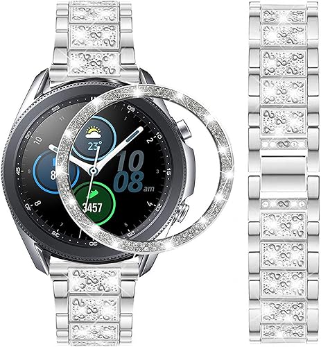 Miniatura 9 de Correas compatibles con Samsung Galaxy Watch 3 (1.61 pulgadas), pulsera de metal de acero inoxidable con diamantes de imitación de lujo de 0.787