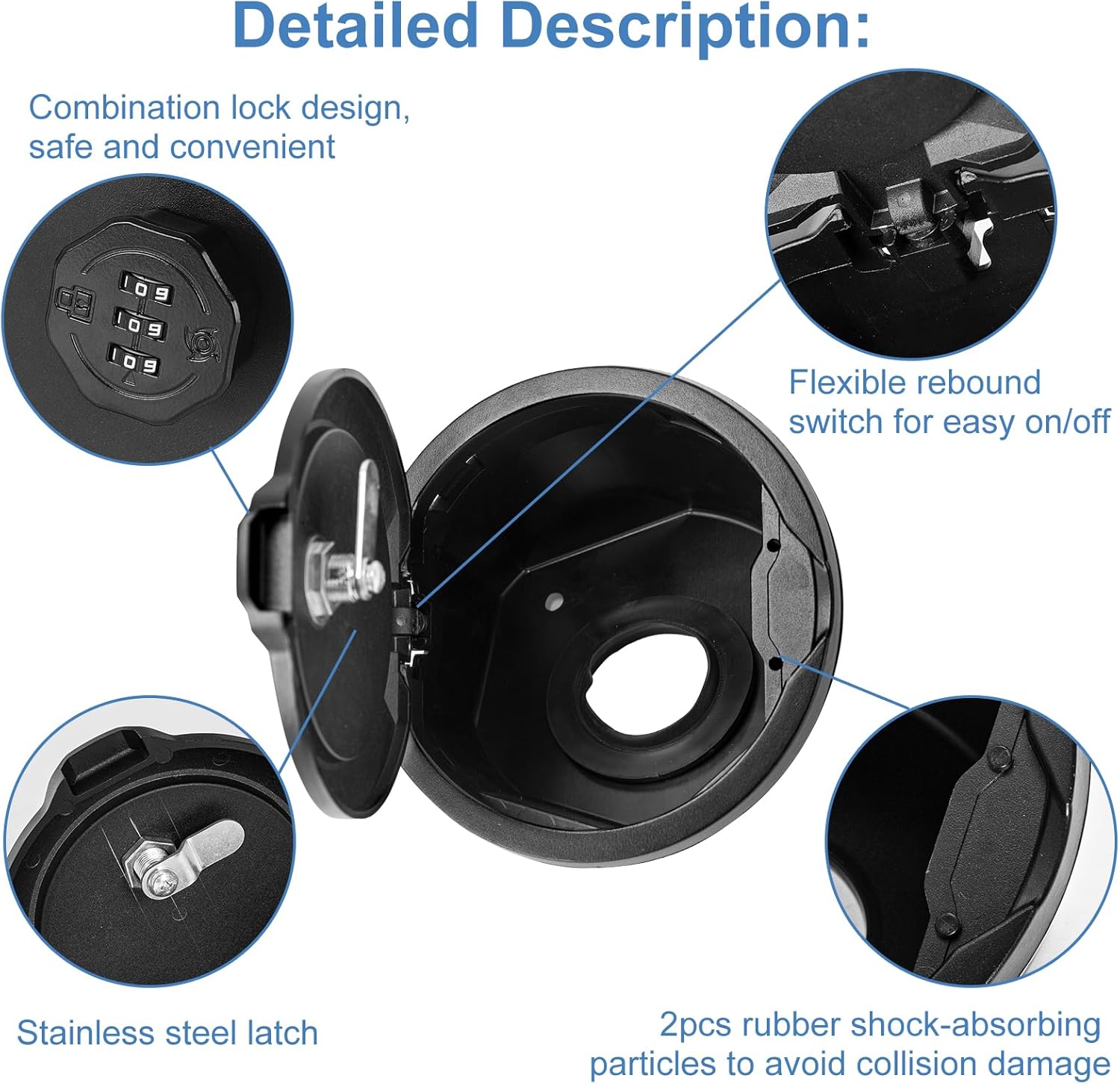 ROCCS Gas Tank Cap Cover Fuel Filler Door Combination Locking for Jeep Wrangler Accessories 2018-2023 2024 JL JLU 2/4 Door