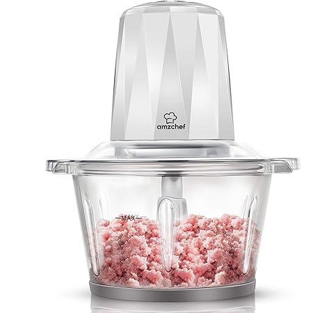Amazon フードプロセッサー 1 8l 大容量 Amzchef 電動 大根おろし器 電気肉ひき機 0ｗ ハイパワー ４枚カッター ガラス製 水洗い可能 コンパクト 一台多役 2段階スピード 安全停止装置 ひき肉 野菜 おろし きざむ 砕く 練り 滑り止め お手入れ簡単 Amzchef フード