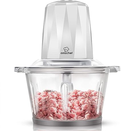 Amazon フードプロセッサー 1 8l 大容量 Amzchef 電動 大根おろし器 電気肉ひき機 0ｗ ハイパワー ４枚カッター ガラス製 水洗い可能 コンパクト 一台多役 2段階スピード 安全停止装置 ひき肉 野菜 おろし きざむ 砕く 練り 滑り止め お手入れ簡単 Amzchef フード