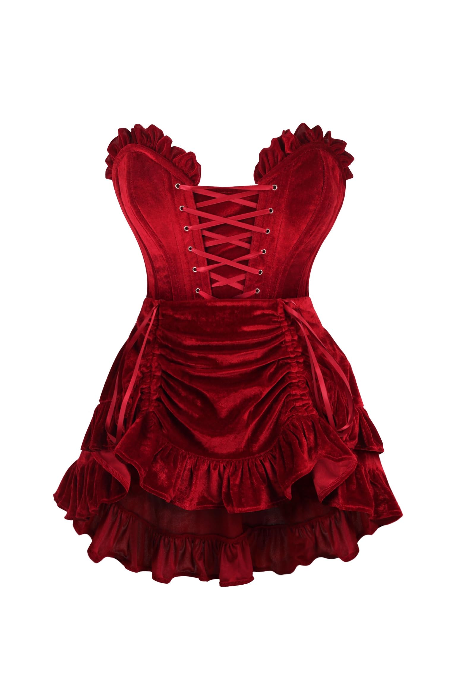 Daisy corsets womens Daisy Corsets Top Drawer 2 Pc Dark Red Velvet Lace-up Corset Skirt Set - Luxury