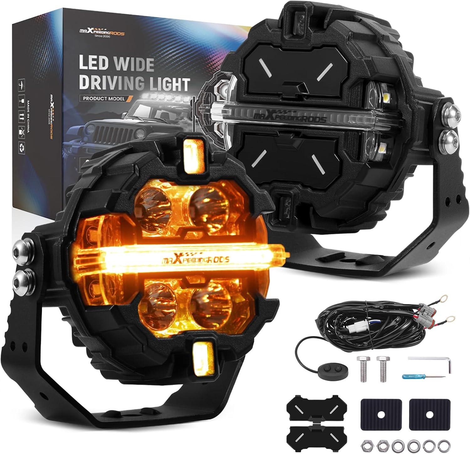 maXpeedingrods 3.5 Inch LED Off Road Lights 160W 19,200LM, Round Fog Lights with 7 RGB Colors, Side Shooter Light 270°Wide Range, LED Light Bar for SUV, Pickup, ATV, UTV, Truck, Motorcycle