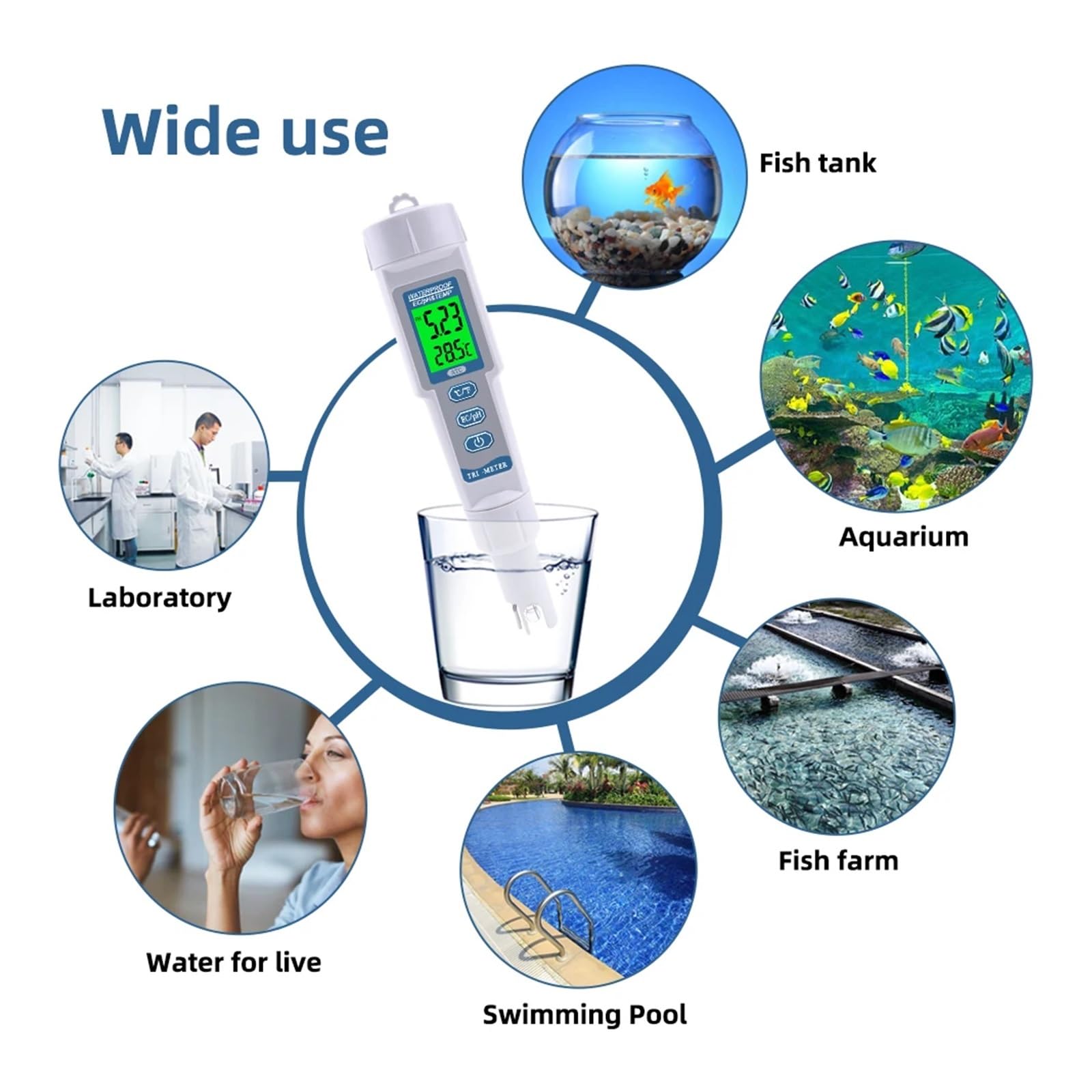 Testeur De Nutriments Hydroponiques EC/Temp/PH, Analyseur D'acidité De Conductivité De Qualité De L'eau For Aquariums D'aquaculture
