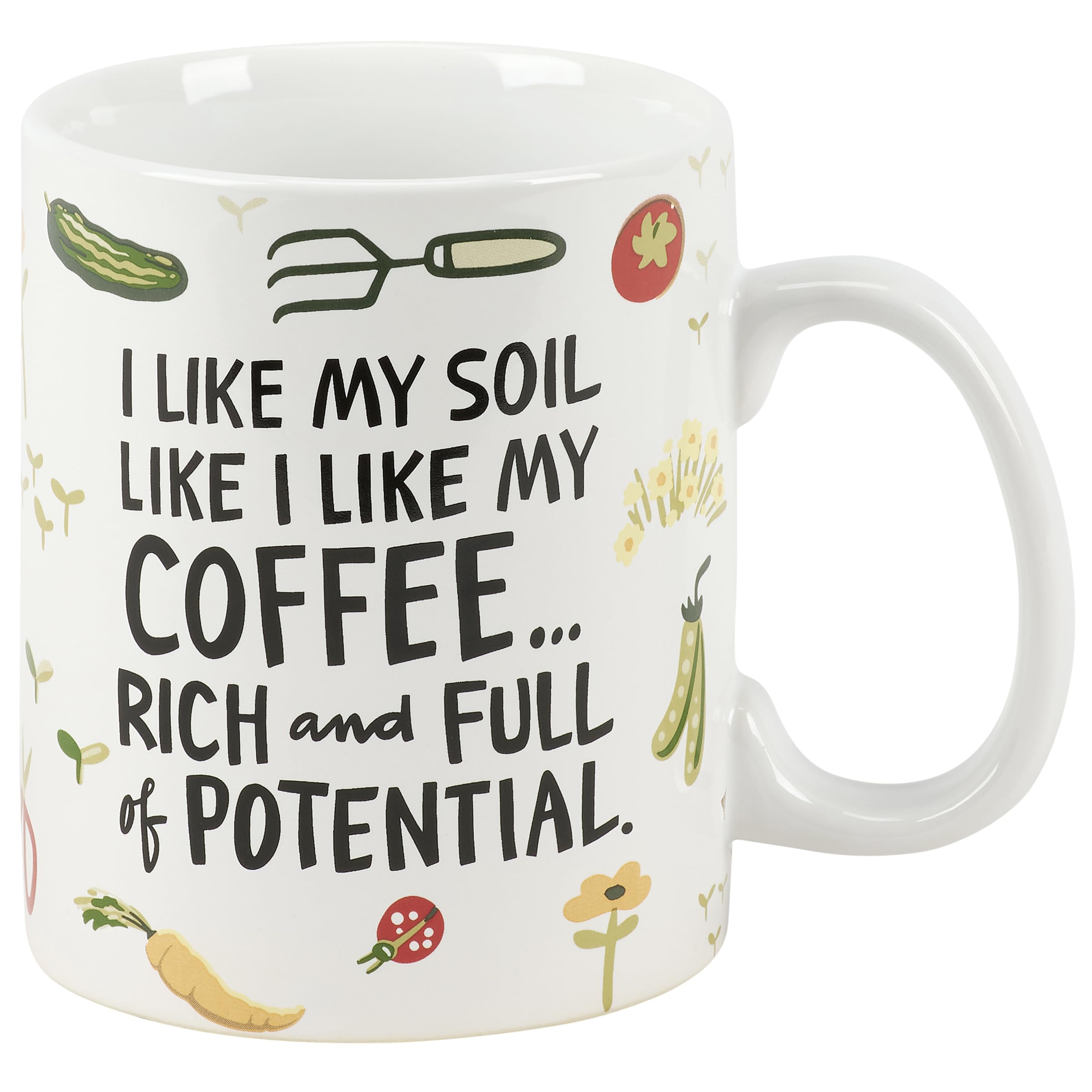 Primitives by Kathy Stoneware Coffee Mug, 18oz, Full Wrap Design, Like My Soil Like I Like My Coffee – Rich and Full of Potential | Fun Garden Pun Kitchen Drinkware