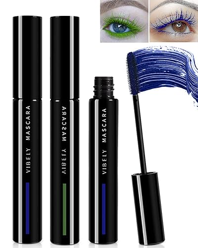 Miniatura 7 de Máscara de pestañas azul y verde para pestañas, máscara de pestañas gruesa de larga duración, resistente al agua, fibra a prueba de manchas,