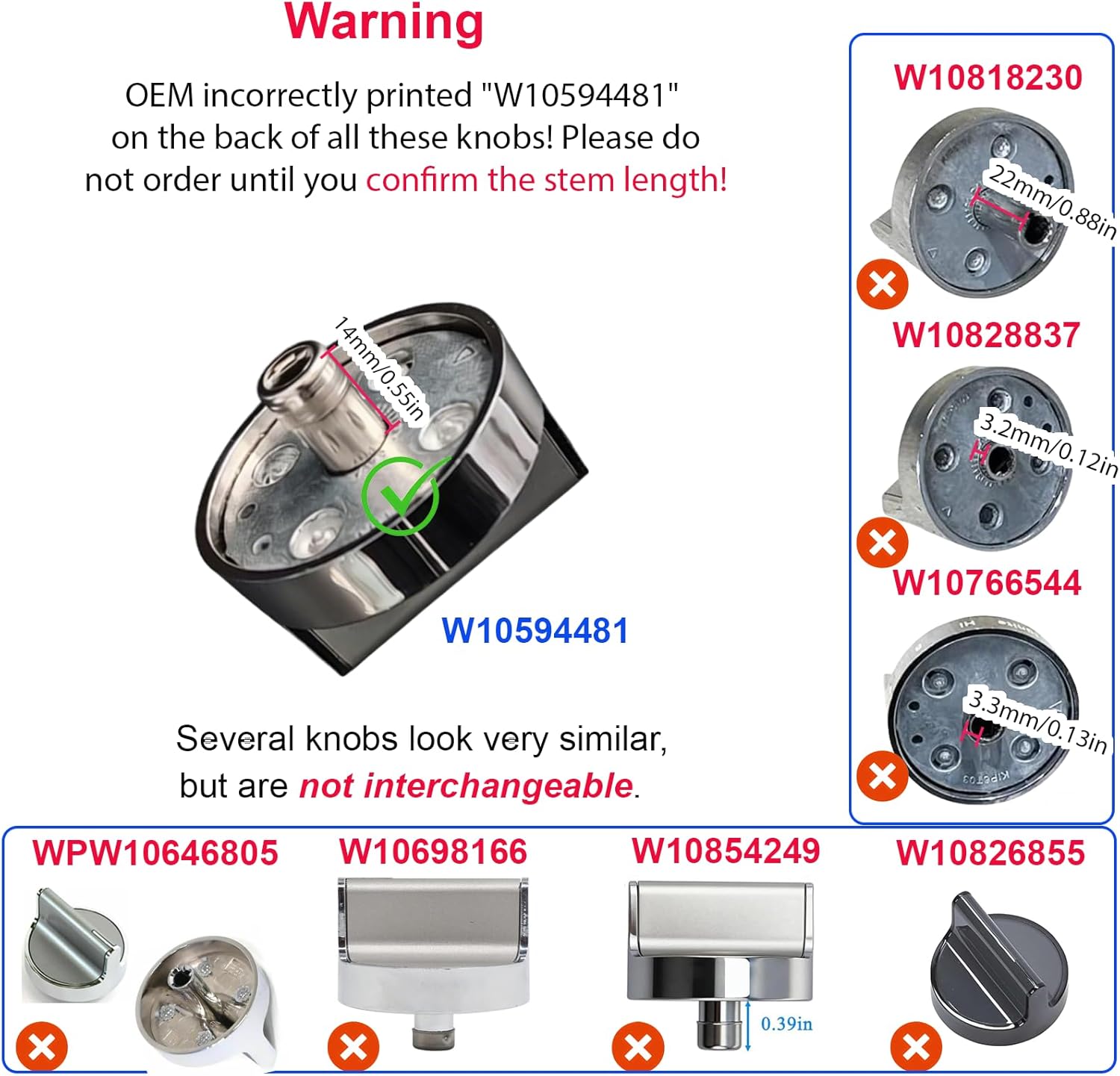5Pcs W10594481 Gas Stoven Knob for Whirl-Pool Cooktop Range WCG97US6DS00 WCG97US0DS00, Replaces WPW10594481 AP6023301 PS11756643 B01KR8F5EU 3281332