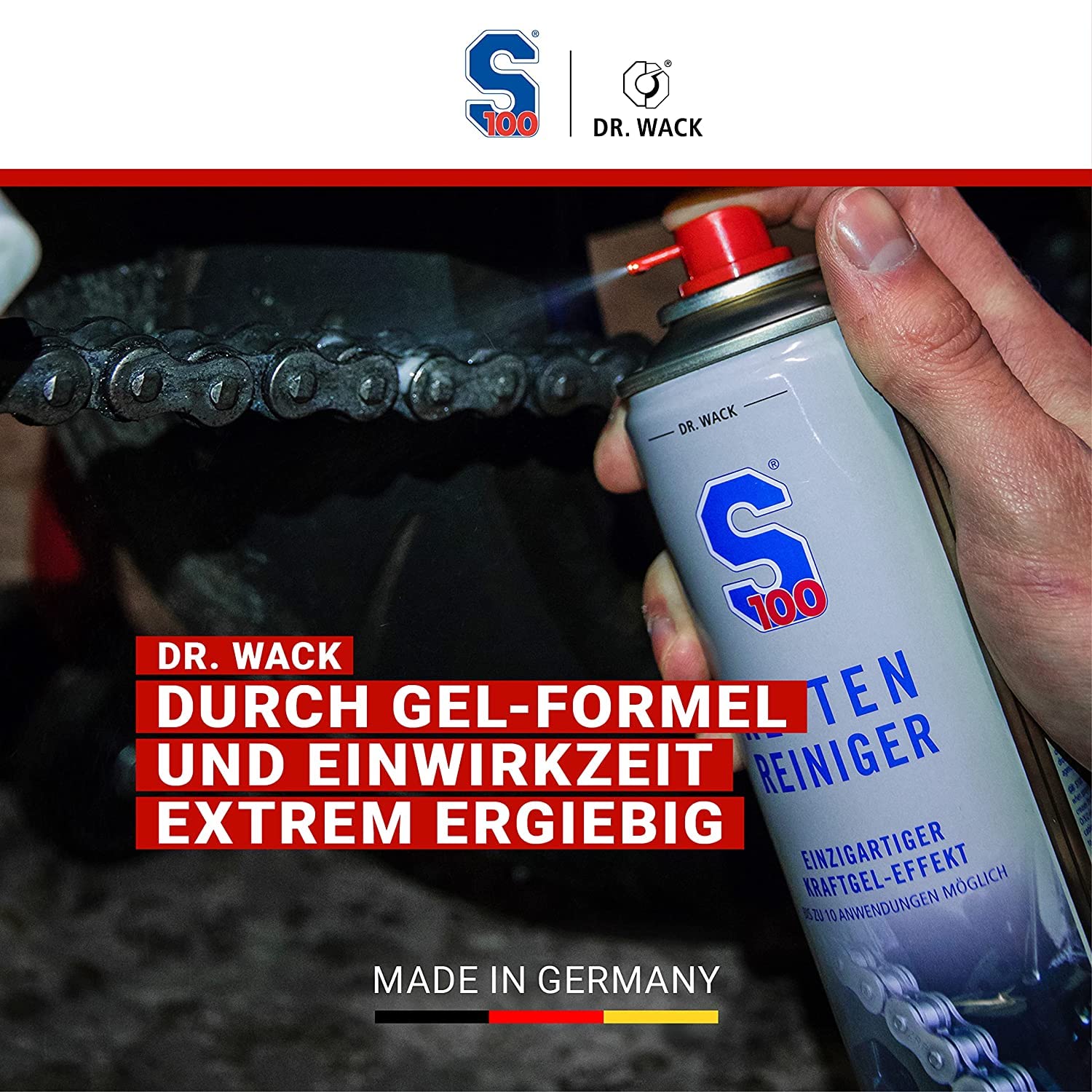 Motorrad Kette Reinigung & Pflege Bundle - Dr. Wack - S100 KettenreinigerI Motorrad-Kettenreiniger für O/X/Z-Ring + S100 High End Kettenspray 300 ml I Motorrad-Kettenöl+ 2x detailmate Mikrofasertuch