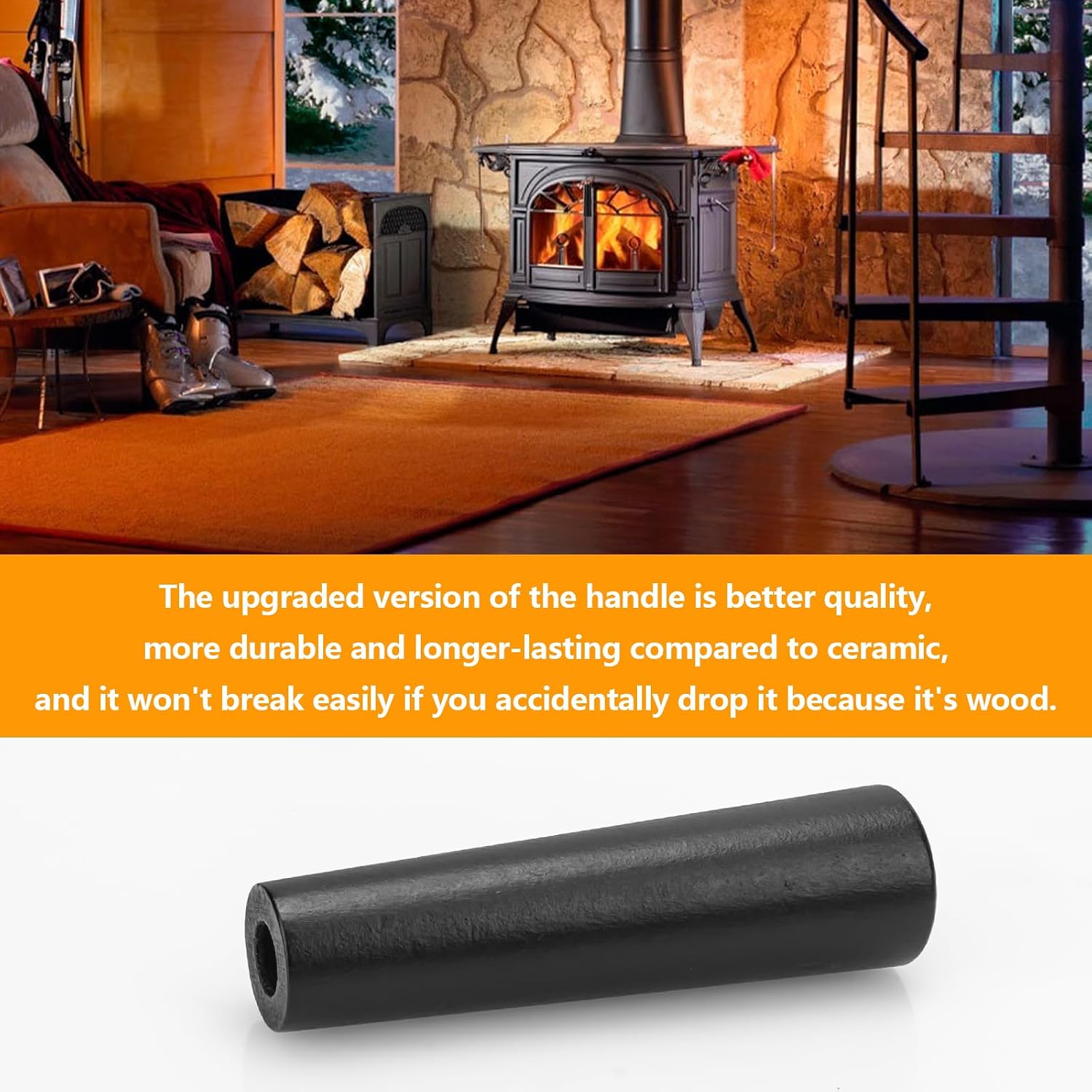 1600664 Fireplace Wooden Stove Handle Replacement for Vermont Castings, fit for Wooden Fallaway Handle Assembly for Vermont Castings Stove Replacement Parts - Black