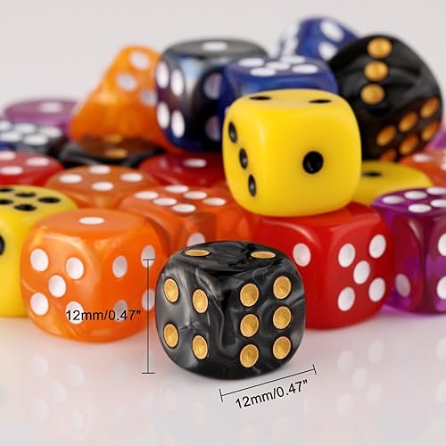 Vista 57 de Juego de 36 dados de 0.472 in de 6 caras de 0.472 pulgadas, juego de dados D6 de colores translúcidos, dados estándar de 6 caras