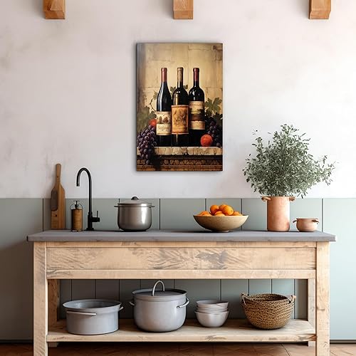 Miniatura 166 de Hzddty Lienzo decorativo para pared, diseño rústico de cocina, vino tinto y pan, cuadros de comida para decoración de pared, impresiones de pintura