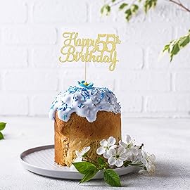 Gyufise 1Pc Happy 55th Birthday Cake Topper Glitter 55th Birthday Cake Pick Cheers to 55 Years Old Fifty-five Fabulous Cake Decorations for 55th Birthday Theme Party Supplies Gold
