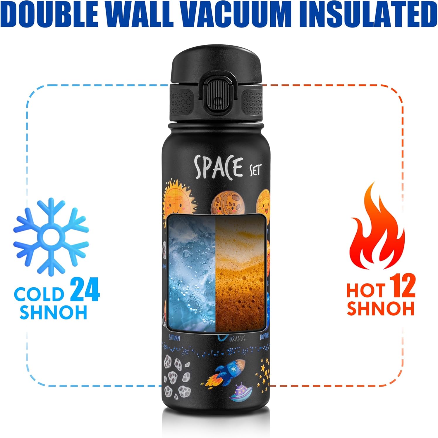 OLDLEY 20 Oz Insulated Stainless Steel Water Bottle For Kids, With Straws Leak-proof, Kids Water Bottles For School Boys Girls,Space Planet - Image 6