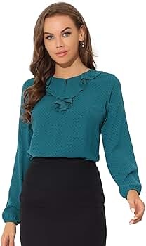 Allegra K Women's Vintage Ruffle Neck Chiffon Top Long Sleeve