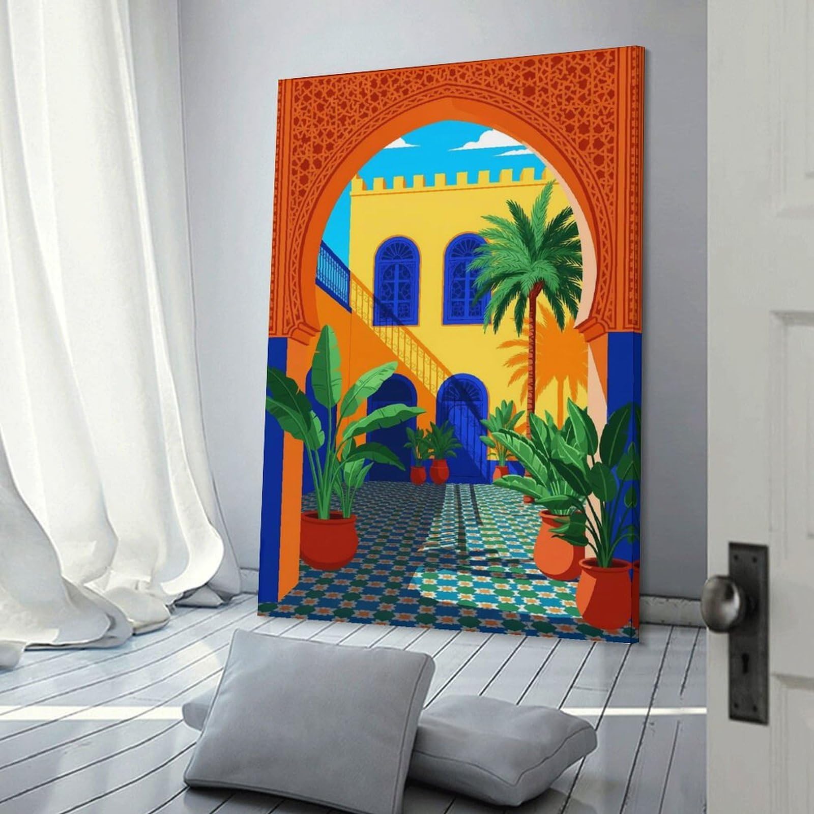 Junmoney Frame-Style Moroccan Courtyard Hanging Wall Art, 20X30inch(50X75cm), For Bedroom Decor, Cosy Corners Or Studios, An Easy Wall Refresh For Bedrooms