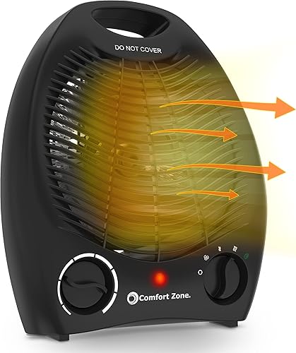 Comfort Zone Calentador de Espacio Portátil Eléctrico de Ventilador Forzado con Termostato Ajustable, Sensor de Sobrecalentamiento, Interruptor de