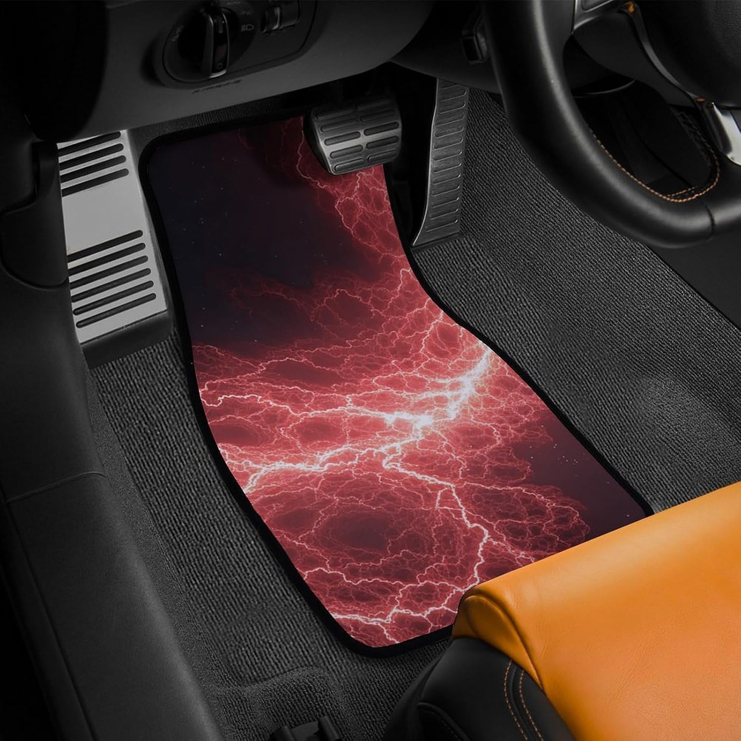 4 Piece Set Red Lightning Storm Clouds Car Floor Mat Anti-Skid Red Halloween Horror Automotive Carpet Foot Pads All Weather Interior Accessories Decorative Universal Fit for Van Auto Truck…