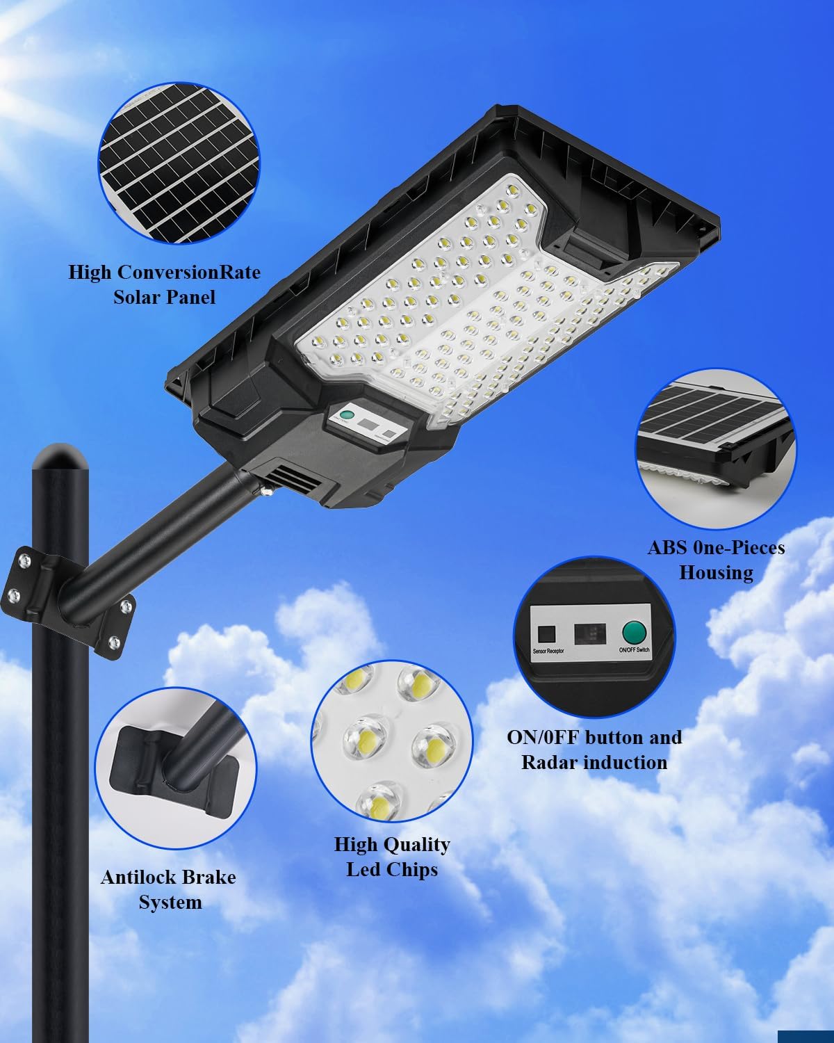 Solar Street Light Outdoor, 20000LM 6500K 3.2V Waterproof Motion Sensor LED Solar Powered Flood Light with Remote Control,Dusk to Dawn Commercial Area Lighting for Outside Parking Lot, 2-Pack