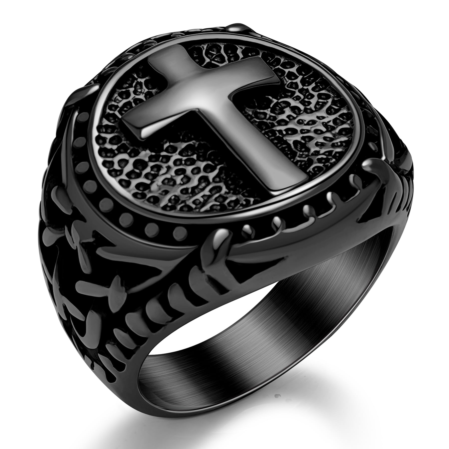 Oaldilee Cross Ring for Men Stainless Steel Celtic Knot Ring, 18K Gold/Black Metal, Retro Religious Chrisitan Cross Ring Norse Viking Battle Axe Cross