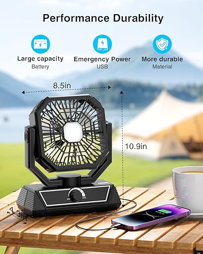 Miniatura 4 de Ventilador de camping portátil con batería recargable de 20000 mAh, ventilador alimentado por batería USB-C para uso en interiores y exteriores,