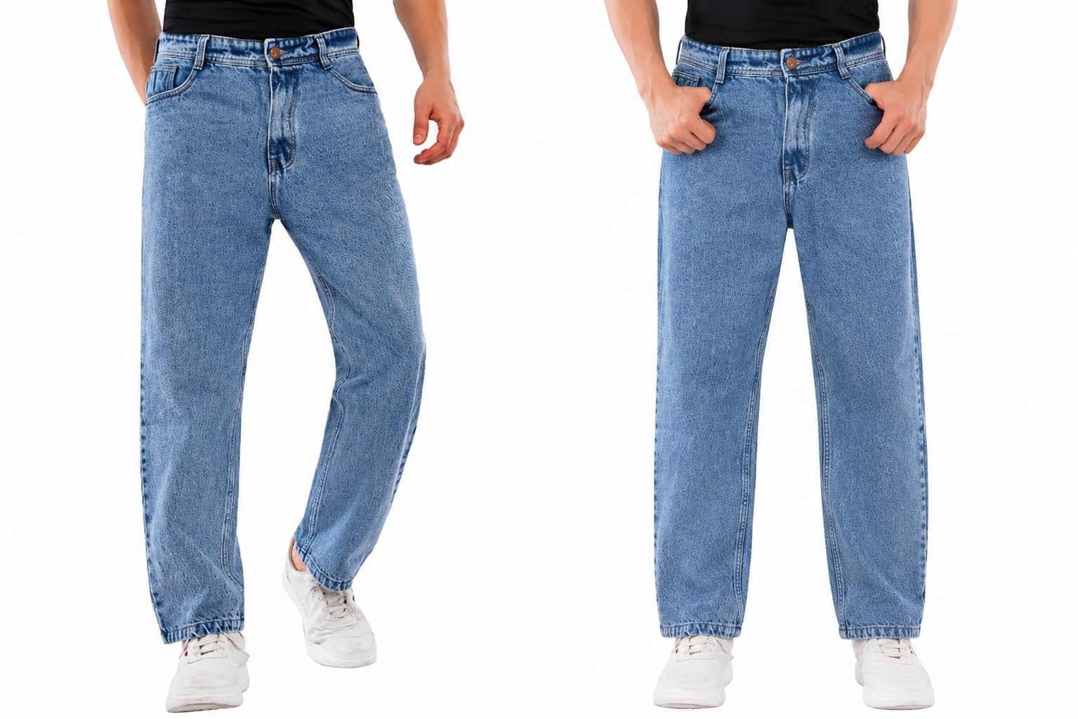 tiwax Men's Loose Fit Jeans, Light Blue Washed Denim Pack of 2-picture-14