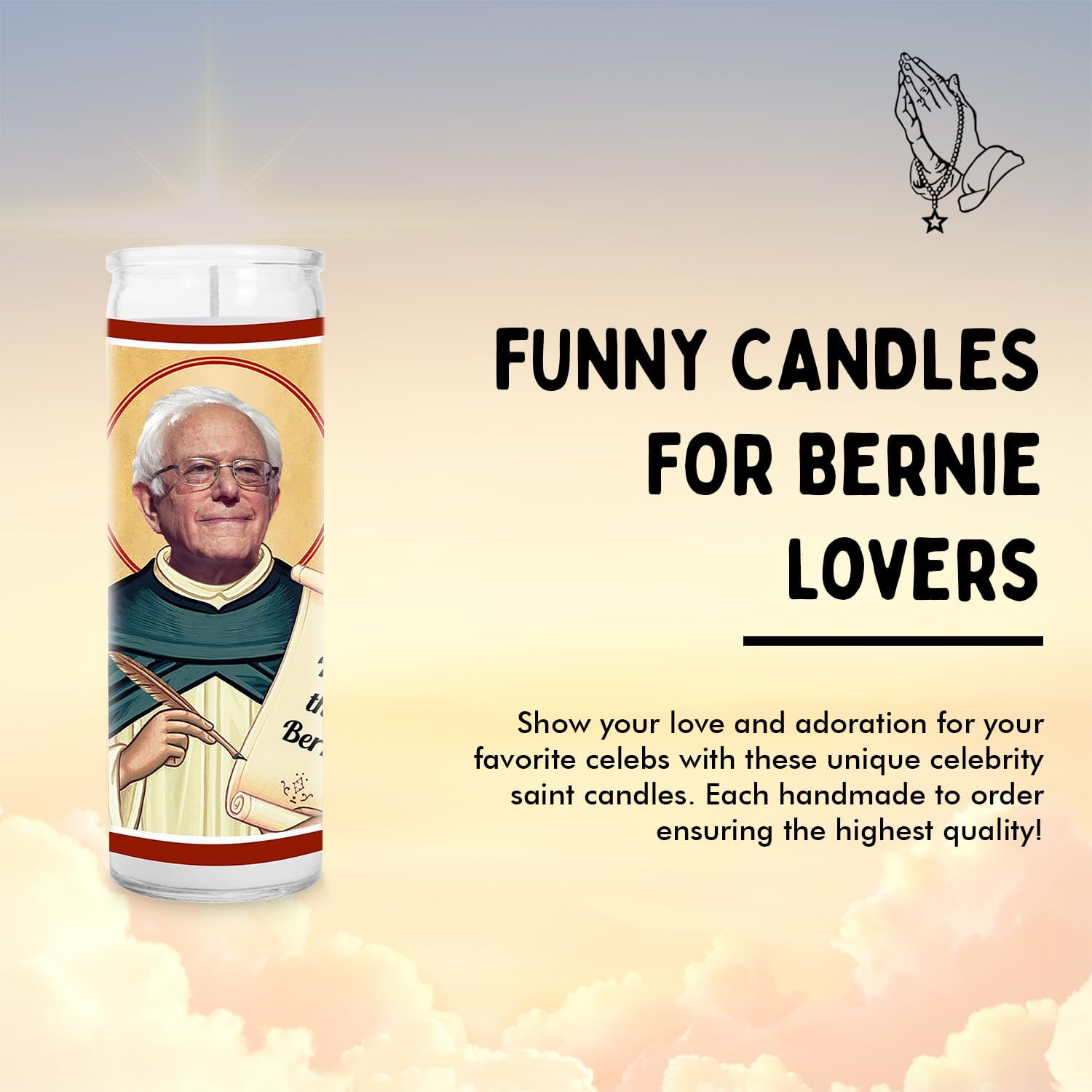 Bernie Sanders Celebrity Glass Jar Candle – Vermont Senator Votive Candle – Unique Gift for Public Figure Fans – Home Decor Collectible for Living Room & Office