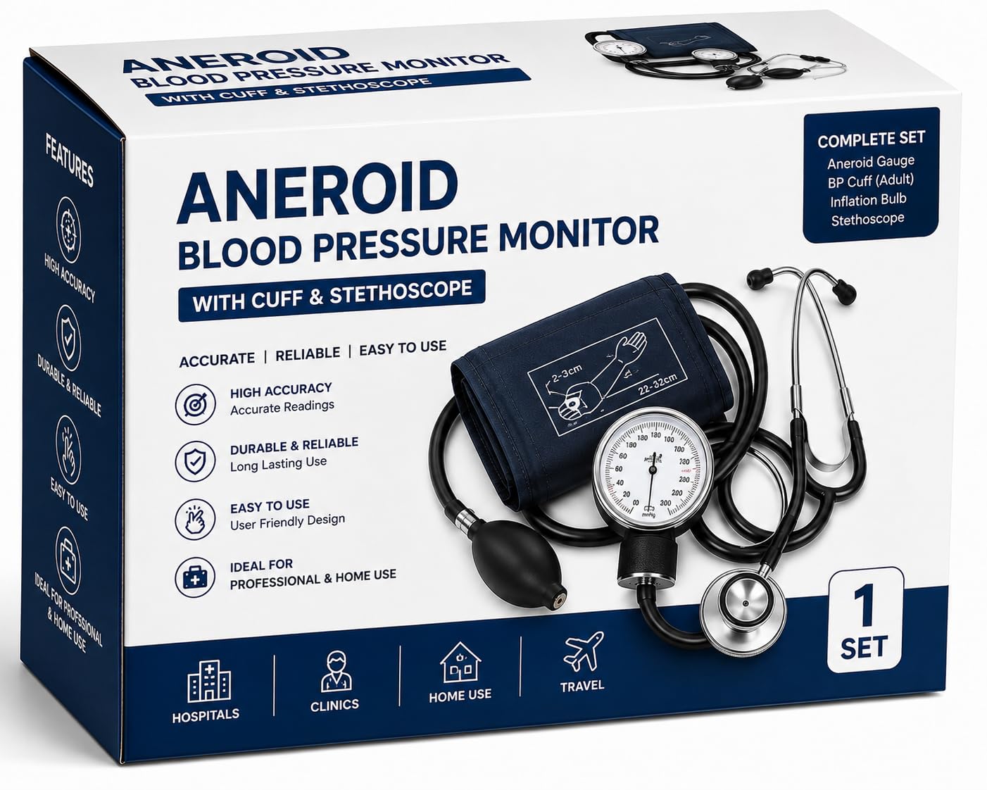 blhs aneroid blood pressure monitor with cuff & stethoscope | manual bp apparatus, includes stethoscope, includes bp cuff, bp measuring equipment