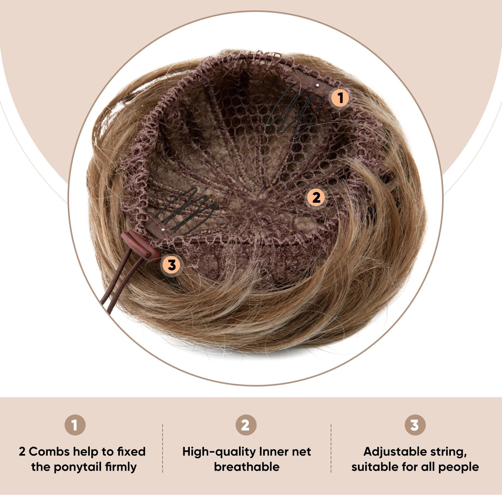 SARLA Hair Buns Extension Drawstring Updo Donut Chignon Straight Synthetic Round Fake Ballet Bun for Womens Lady Black Brown - Image 3