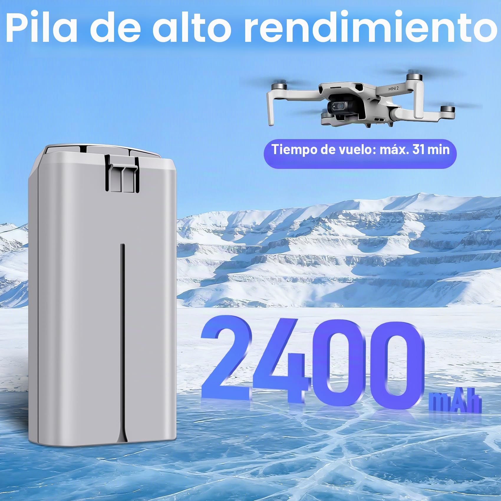 Mini 2 (1 unidad) Batería de vuelo inteligente de alta capacidad recargable 2400 mAh 7.7 V para 31 minutos de vuelo máximo, compatible con DJI Mini 2/2 SE/SE/4K
