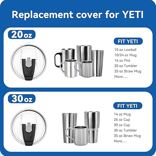 Miniatura 8 de Prurex Tapa de repuesto para vaso Yeti Rambler de 20 oz, Old Style Rtic y más, apta para sorbetes, tapas de vaso de 20 oz, cubierta de taza (negra)