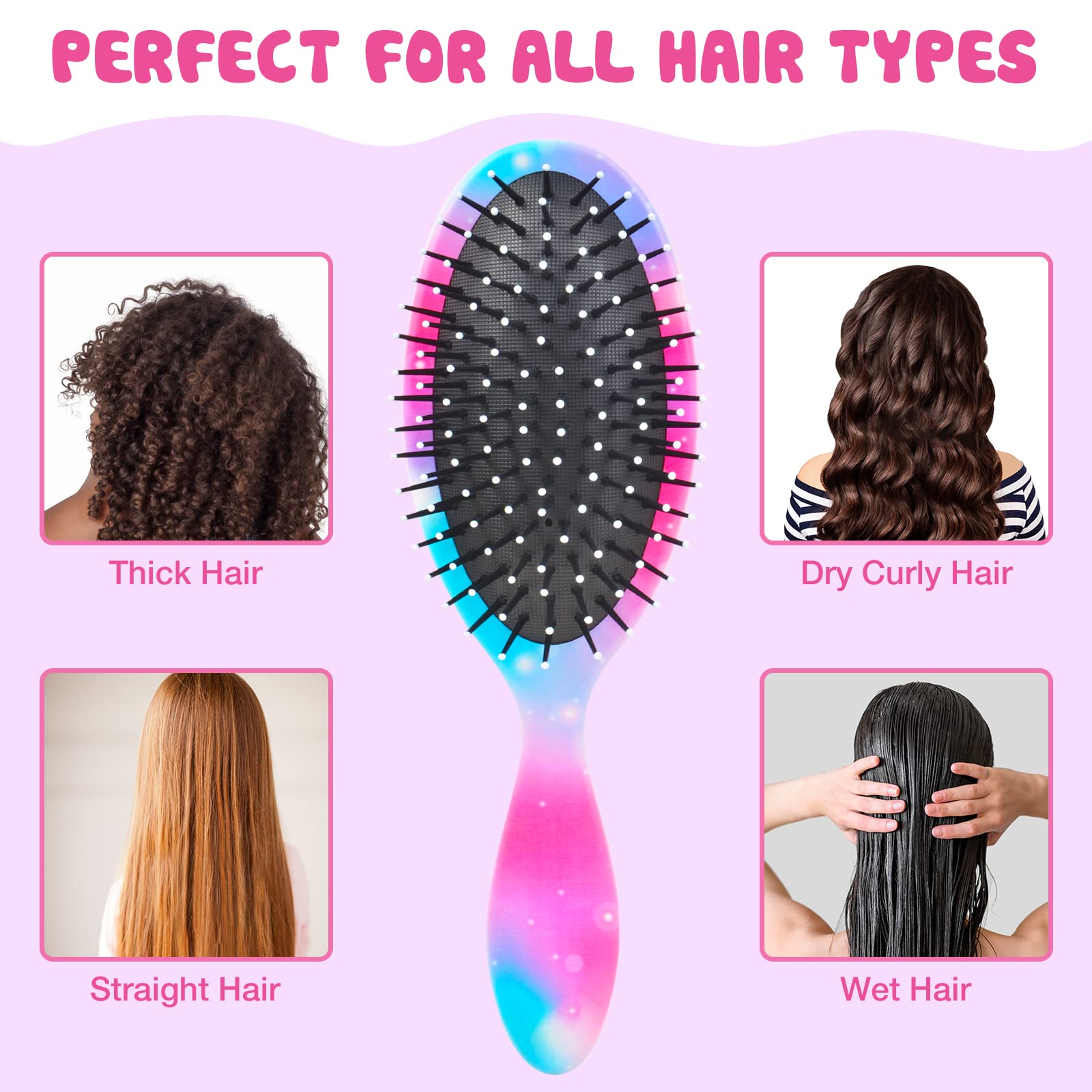 Kids Hair Brush Girls, Toddler Wet Dry Detangling Hair Brush for Curly Thick Hair Pain-Free Comb Girls Kids Women Unicorn Mermaid - Image 4