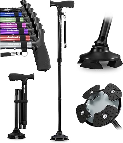 Bastón para hombres y mujeres – Plegable, ajustable, bastón autoestable con base pivotante de 360°, agarre cómodo, bastones resistentes para