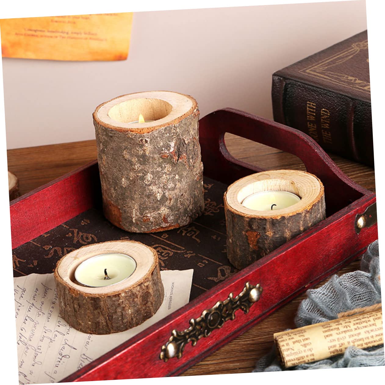 ULTECHNOVO 5 Set Portacandele A Palo Cenare Lumini Lumino Soia Moderno Tè Portacandele Tealight Titolare Della Candela Votiva Porta Tealight Votivo in Legno Di Legno 2 Pezzi*5