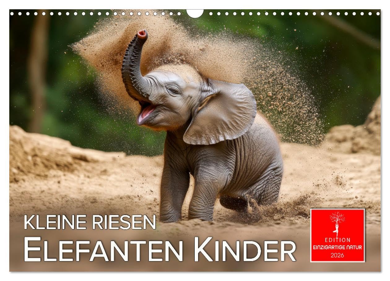 Elephant children - little giants UK-Version (Wall Calendar 2026 DIN A3 Landscape), CALVENDO 12 Month Wall Calendar