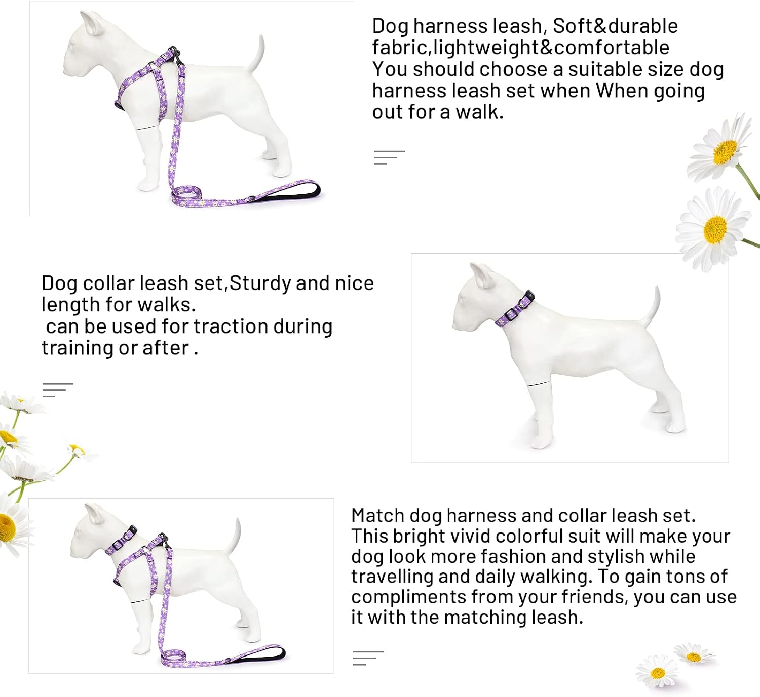 QQPETS Dog Harness Collar Leash - No Pull Pet Adjustable Back Clip Halter Basic Collar Heavy Duty 5FT Anti-Twist Leash for Extra Small Puppy Medium Large Breed Training Easy Walk Running
