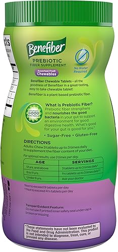 Miniatura 12 de Benefiber Tabletas masticables de suplemento de fibra prebiótica para la salud digestiva, sabores surtidos de frutas, 100 unidades