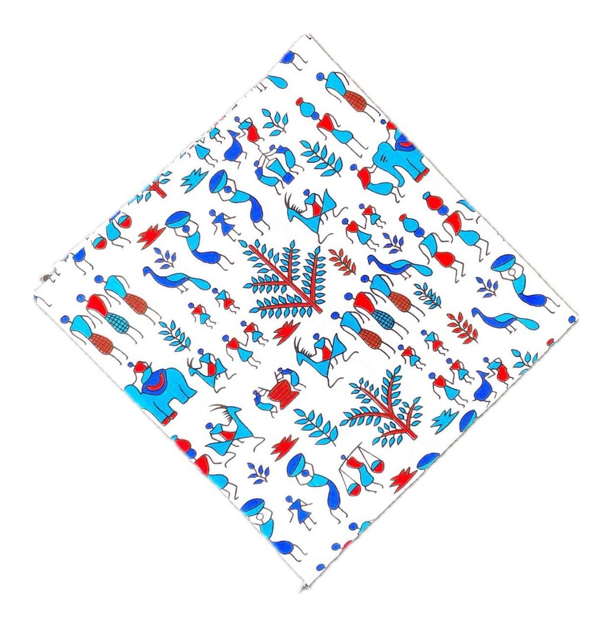 bongo nari boutique PURE COTTON PRINTED BLOUSE PIECE 1 METRE BLO_MAN.ELE_WHITE.BLUE-picture-31
