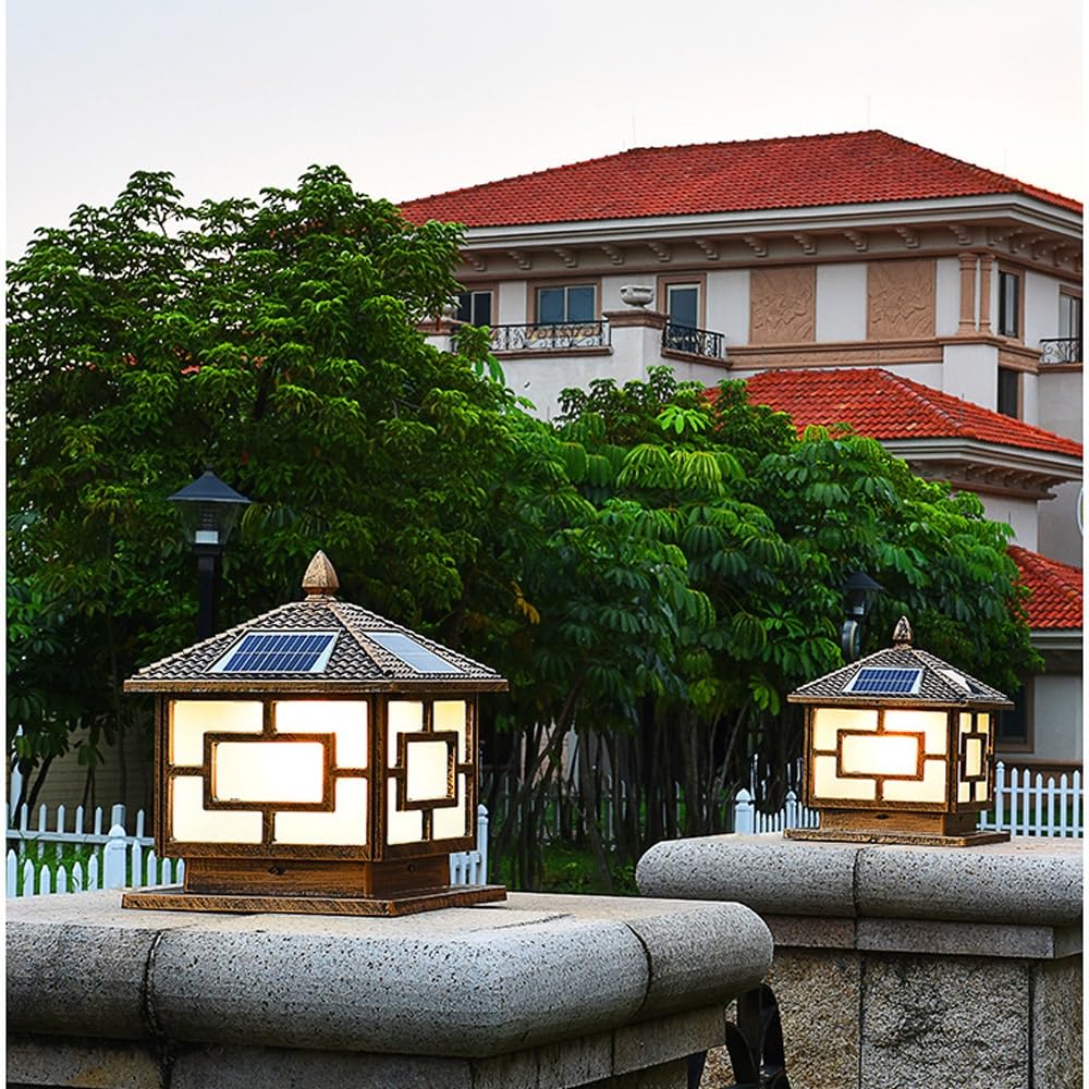 Lampadaire Solaire Carré Extérieur avec Télécommande pour Clôture, Terrasse Ou Patio.,Bronze-Small