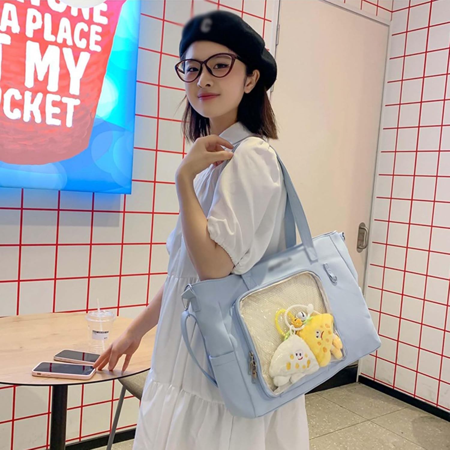 Women Kawaii Crossbody Bag Japanese Aesthetic Clear itabag Anime Pin Display Shoulder Bag with Board for Kpop Fan