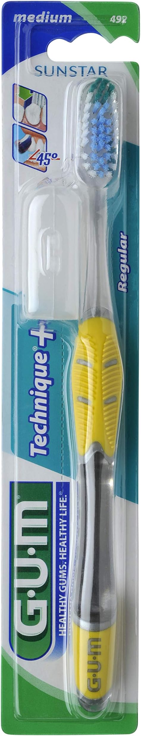Gum Technique Plus Medium Bristles Toothbrush - Quad-grip handle - Advanced Brushing Technique- Effective plaque removal between teeth - Optimal oral care - Assorted Color