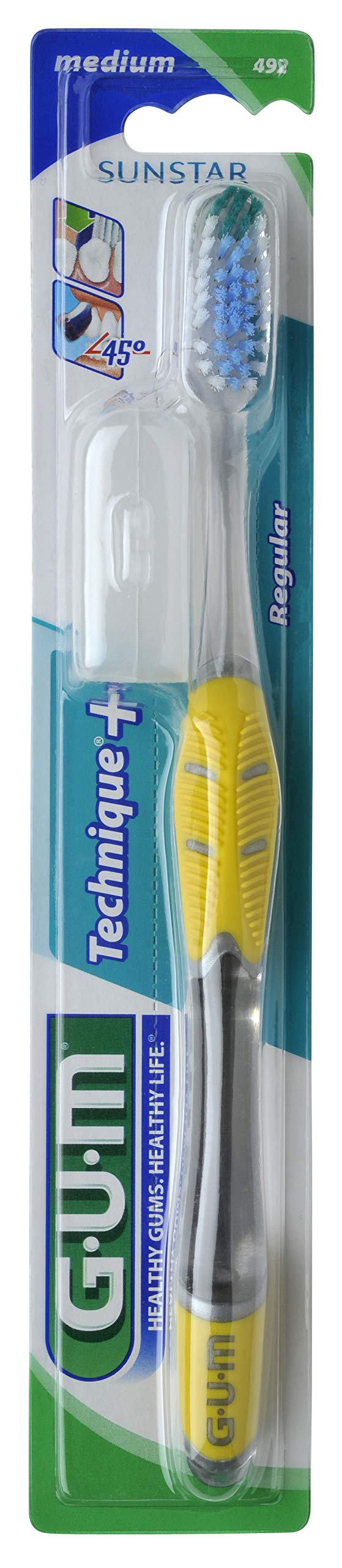 Technique Plus Medium Bristles Toothbrush - Quad-grip handle - Advanced Brushing Technique- Effective plaque removal between teeth - Optimal oral care - Assorted Color