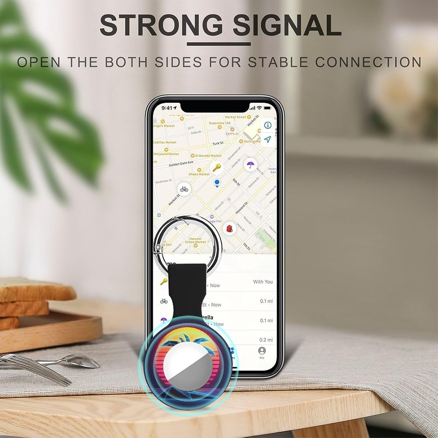 Coconuts Trees 80s Sunset Case Compatible with AirTag Holder Cover with Keychain Ring for Bags Luggages